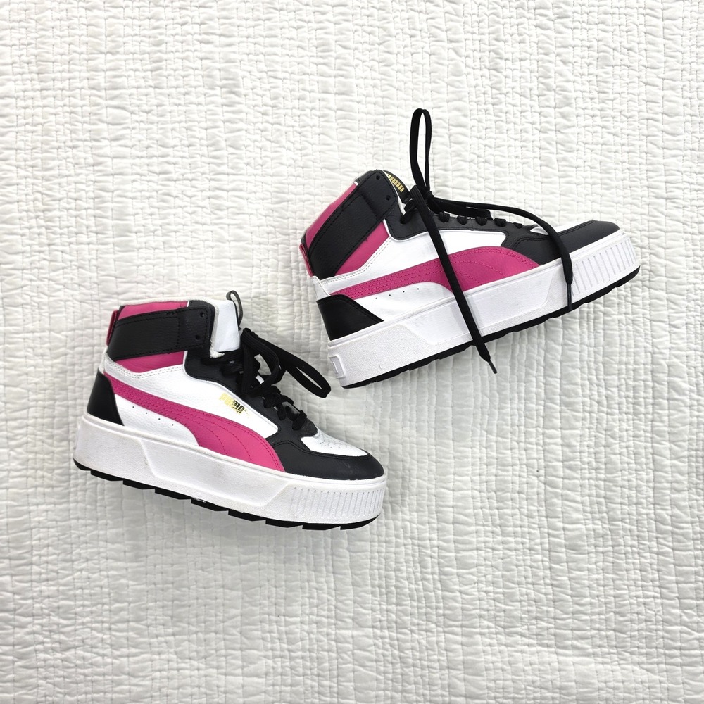 Puma Caven Mid Black White Orchid Pink High Top Platform Sneakers 387213-03 EUC